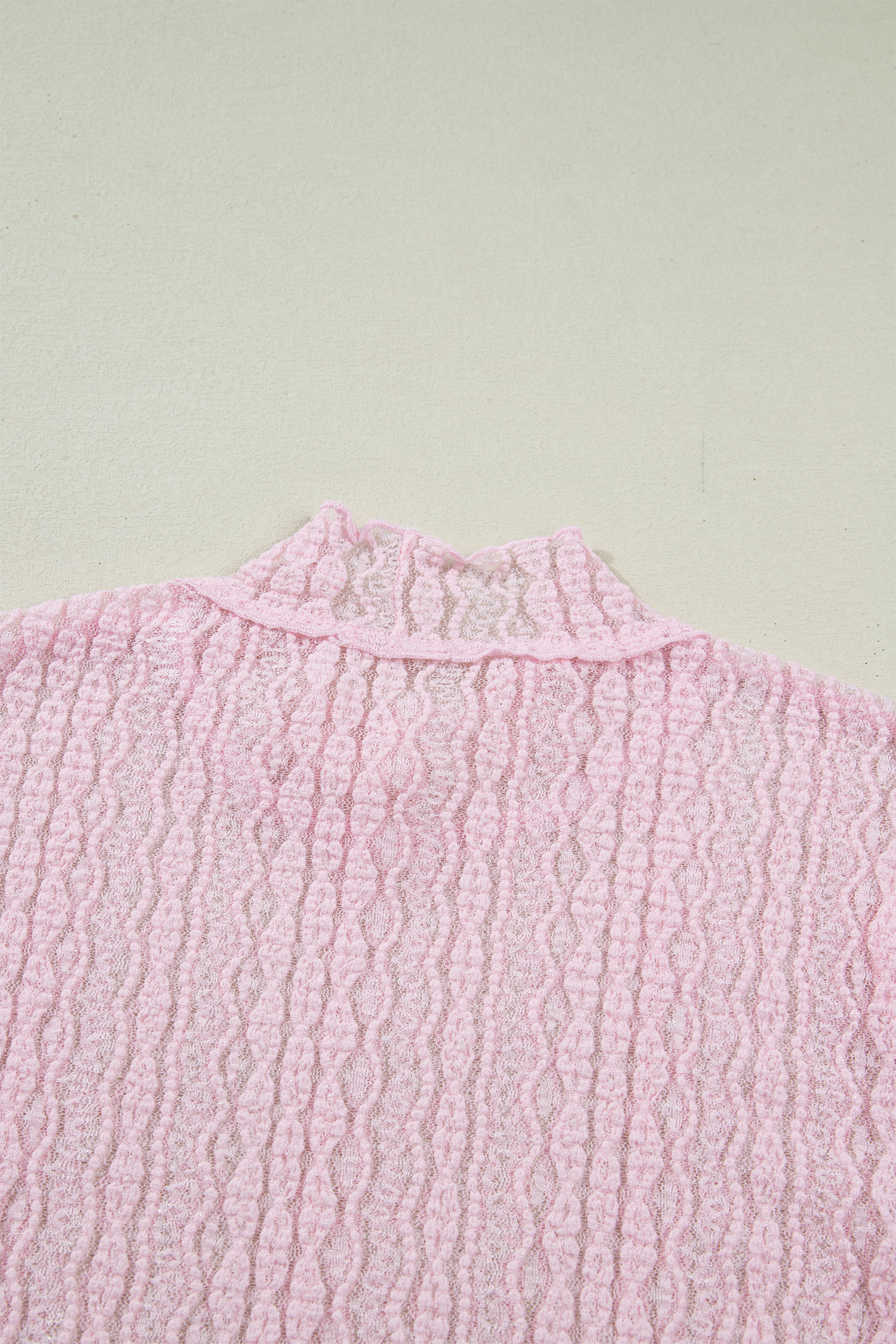 Apricot Flounced Long Sleeve Mock Neck Sheer Lace Top - loveforevers
