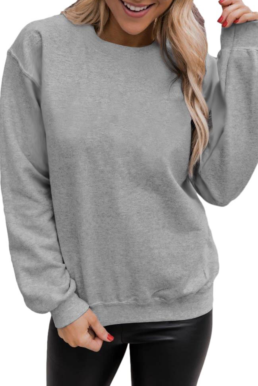 Gray Solid Classic Crewneck Pullover Sweatshirt - loveforevers