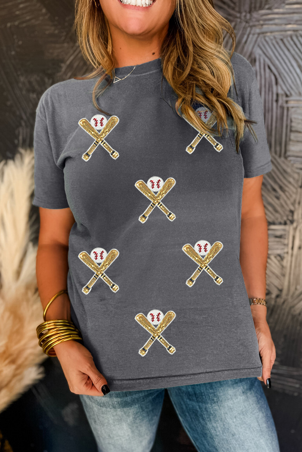 Gray Sequined Game Day Casual Tee - loveforevers