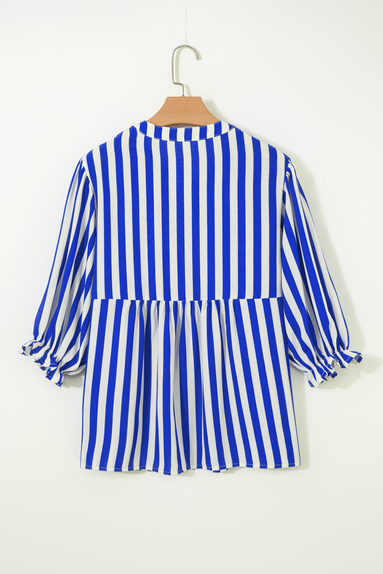 Sky Blue Stripe Balloon Sleeve Loose Button up Shirt - loveforevers