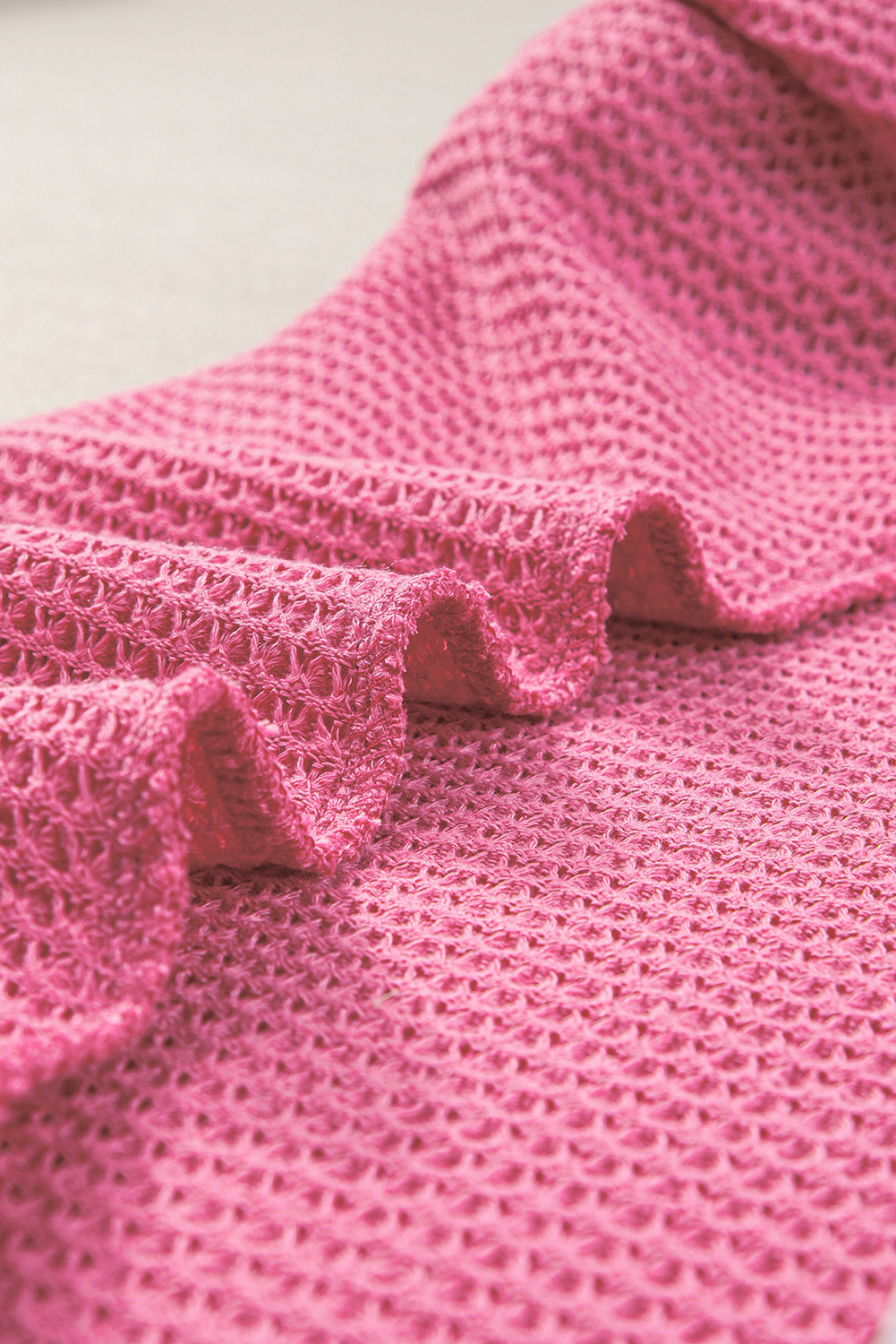 Bright Pink Waffle Knit Ruched Puff Sleeve Top - loveforevers