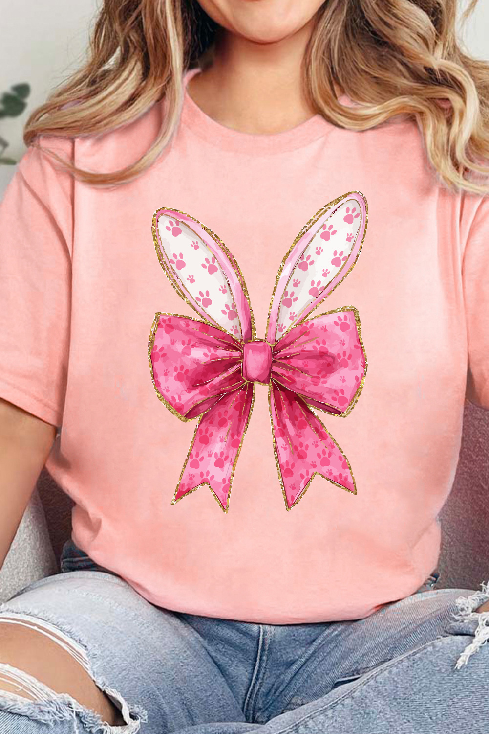 White Easter Egg Bow Bunny Ear Printed T Shirt - loveforevers