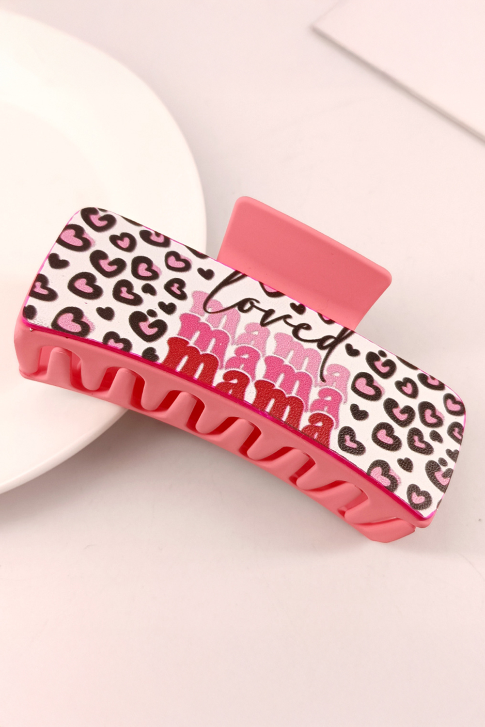 Sachet Pink Loved Mama Heart Print Large Hair Claw Clip - loveforevers