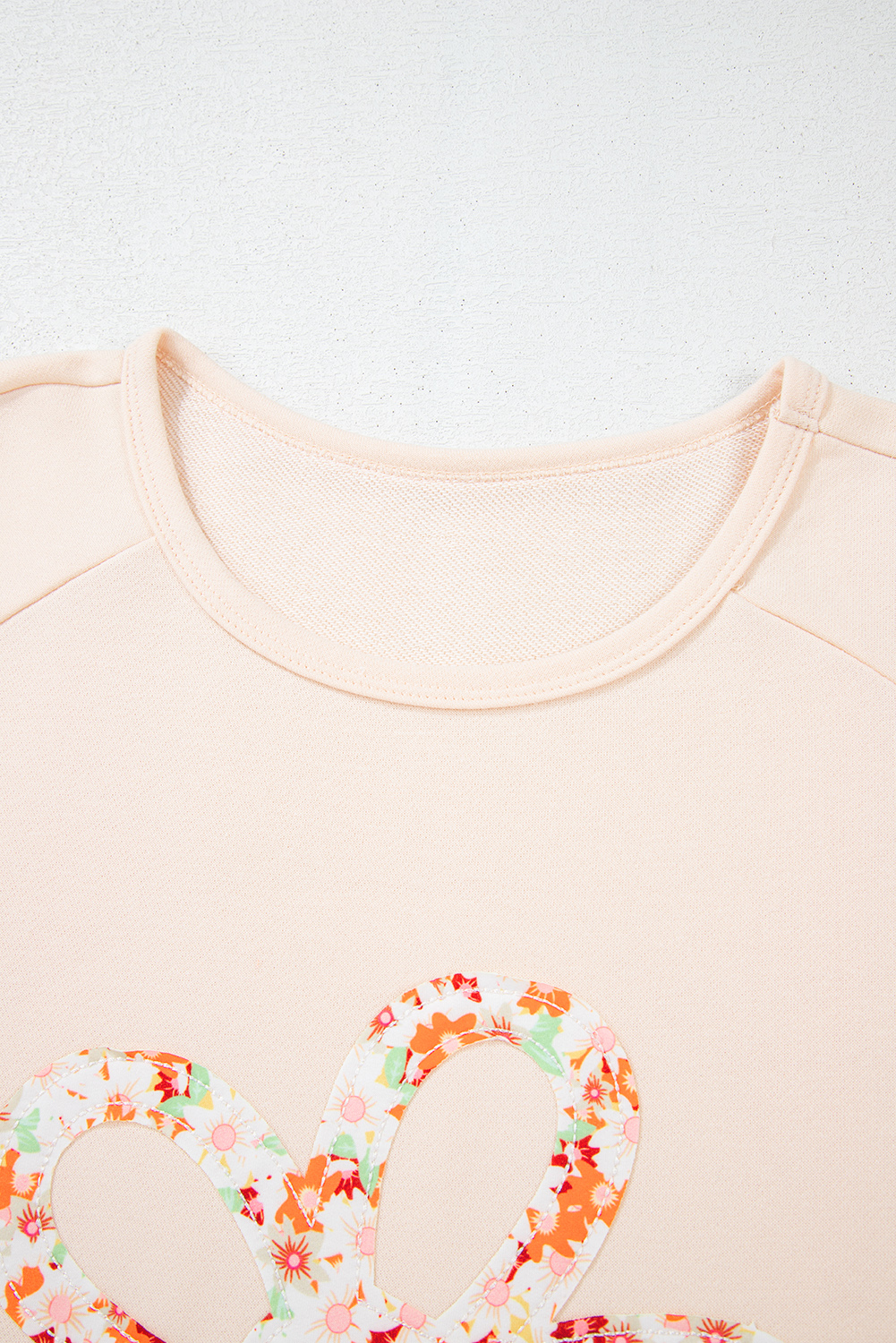 Beige Flower Patch Graphic Exposed Seam Wide Sleeve Top - loveforevers