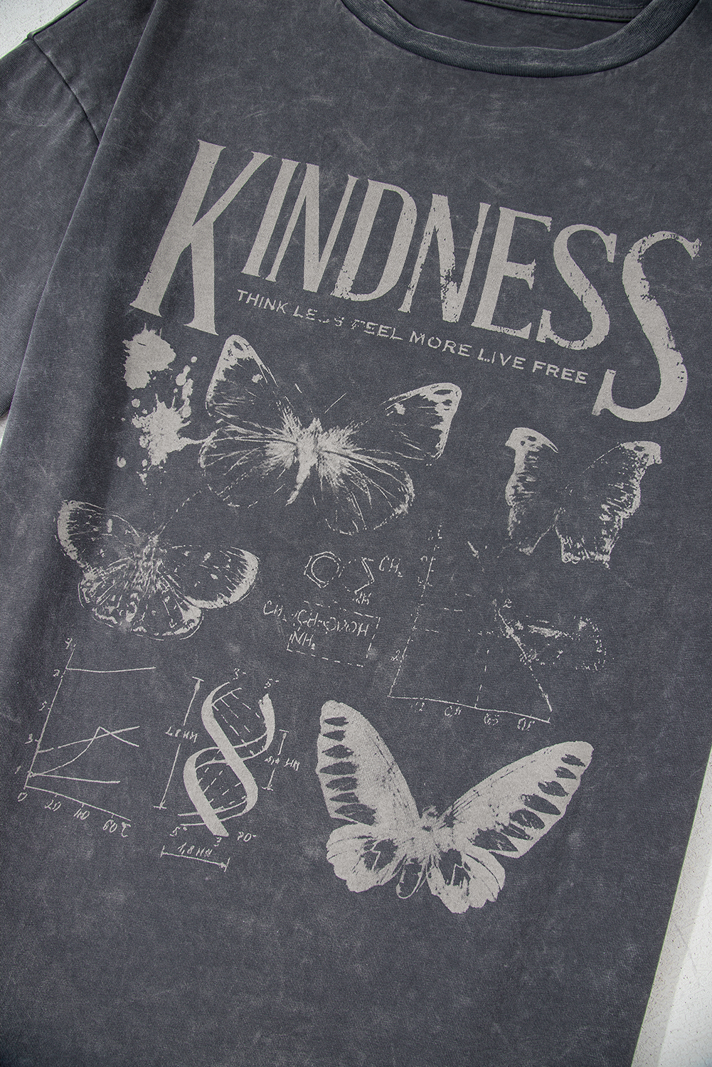 Dark Grey Kindness Butterflies Graphic Mineral Wash Loose Tee - loveforevers