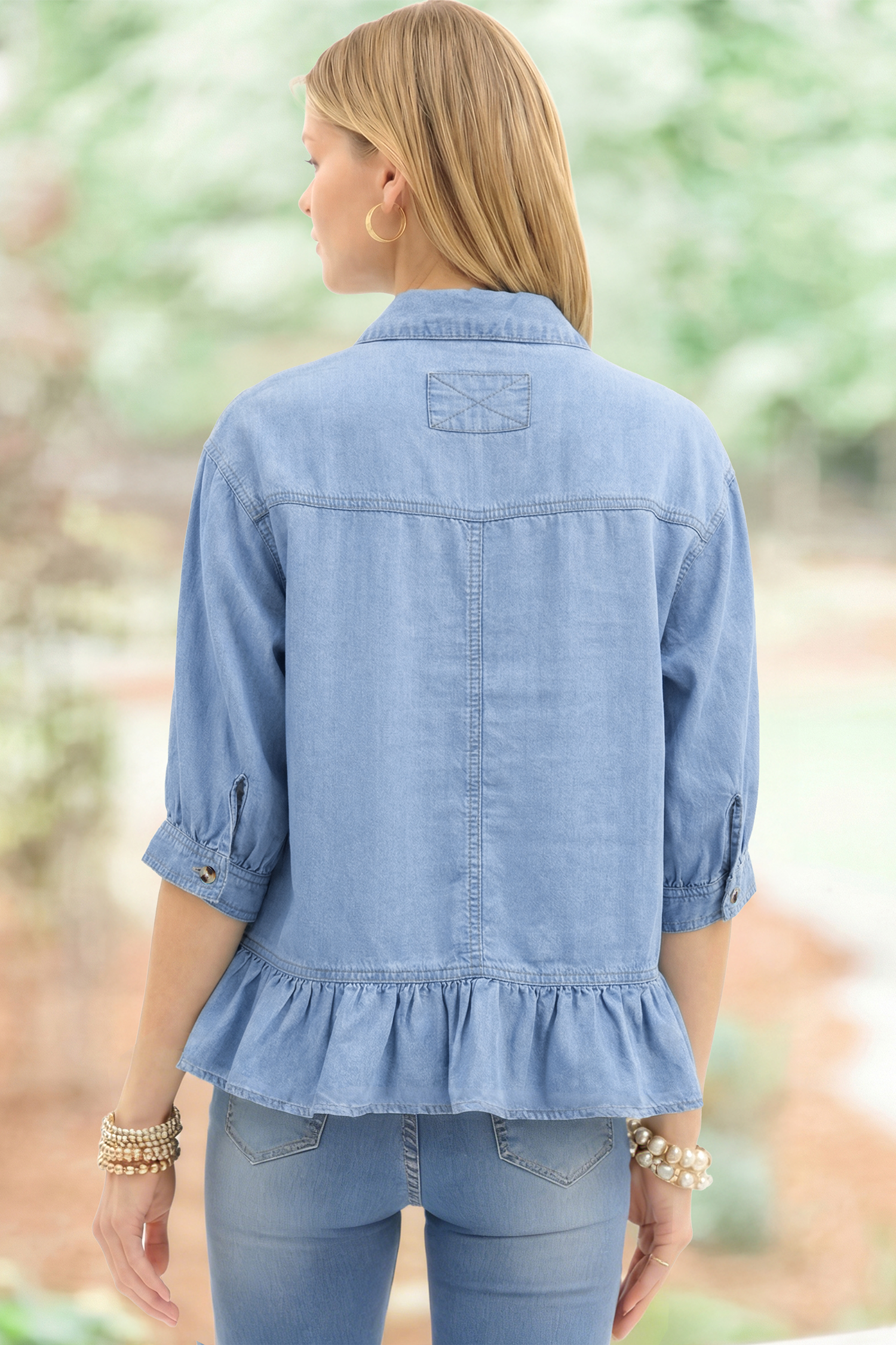 Beau Blue Half Sleeve Button Down Ruffled High Low Chambray Shirt - loveforevers