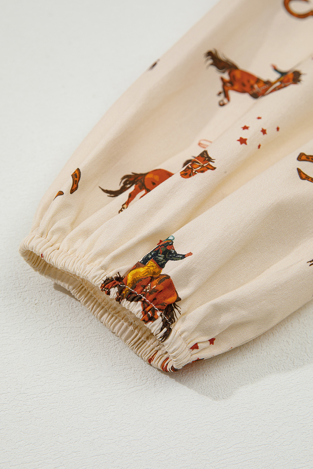 Apricot Western Rodeo Print Tied Front Puff Sleeve Peplum Top - loveforevers