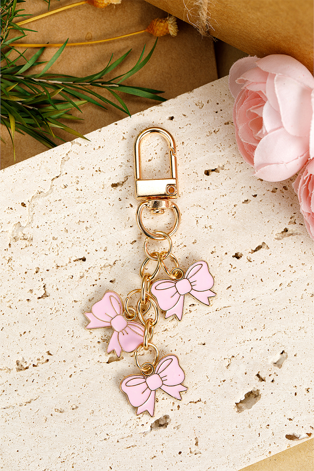 Pink Bow Knot Shape Charms Plated Alloy Keychain - loveforevers
