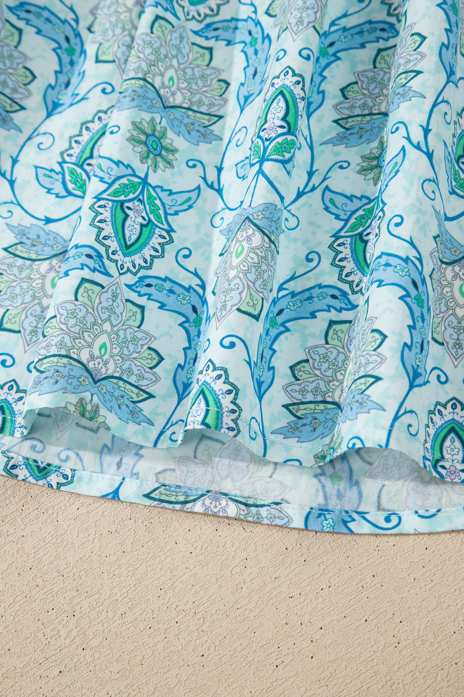 Sky Blue Paisley Print Puff Sleeve Loose Shirt - loveforevers