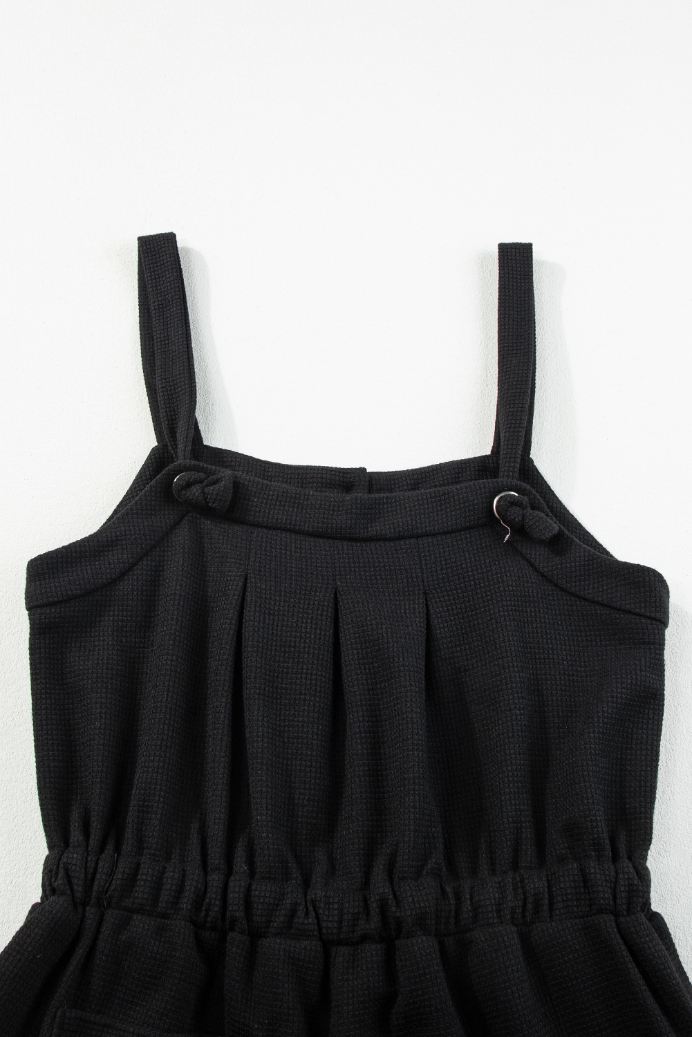 Black Knotted Straps Button Textured Drawstring Jumpsuit - loveforevers