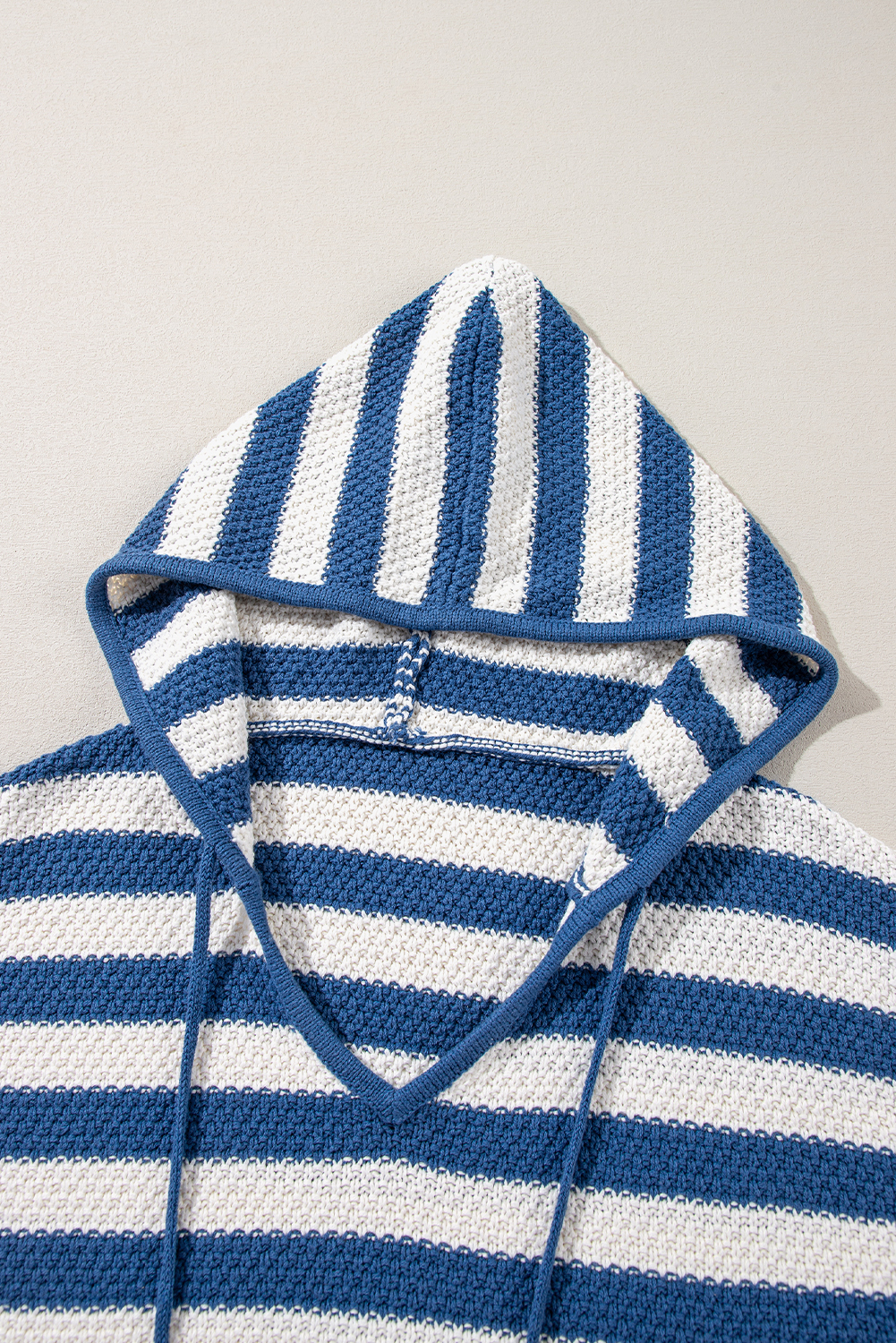 Blue Stripe V Neck Pocketed Drawstring Hooded Sweater - loveforevers