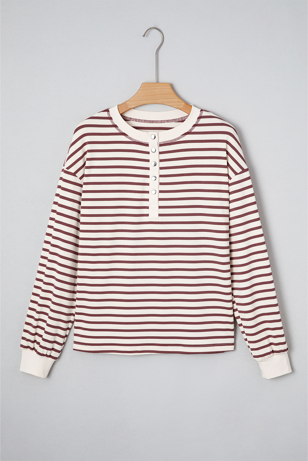 Red Dahlia Striped Print Drop Shoulder Long Sleeve Henley Top - loveforevers