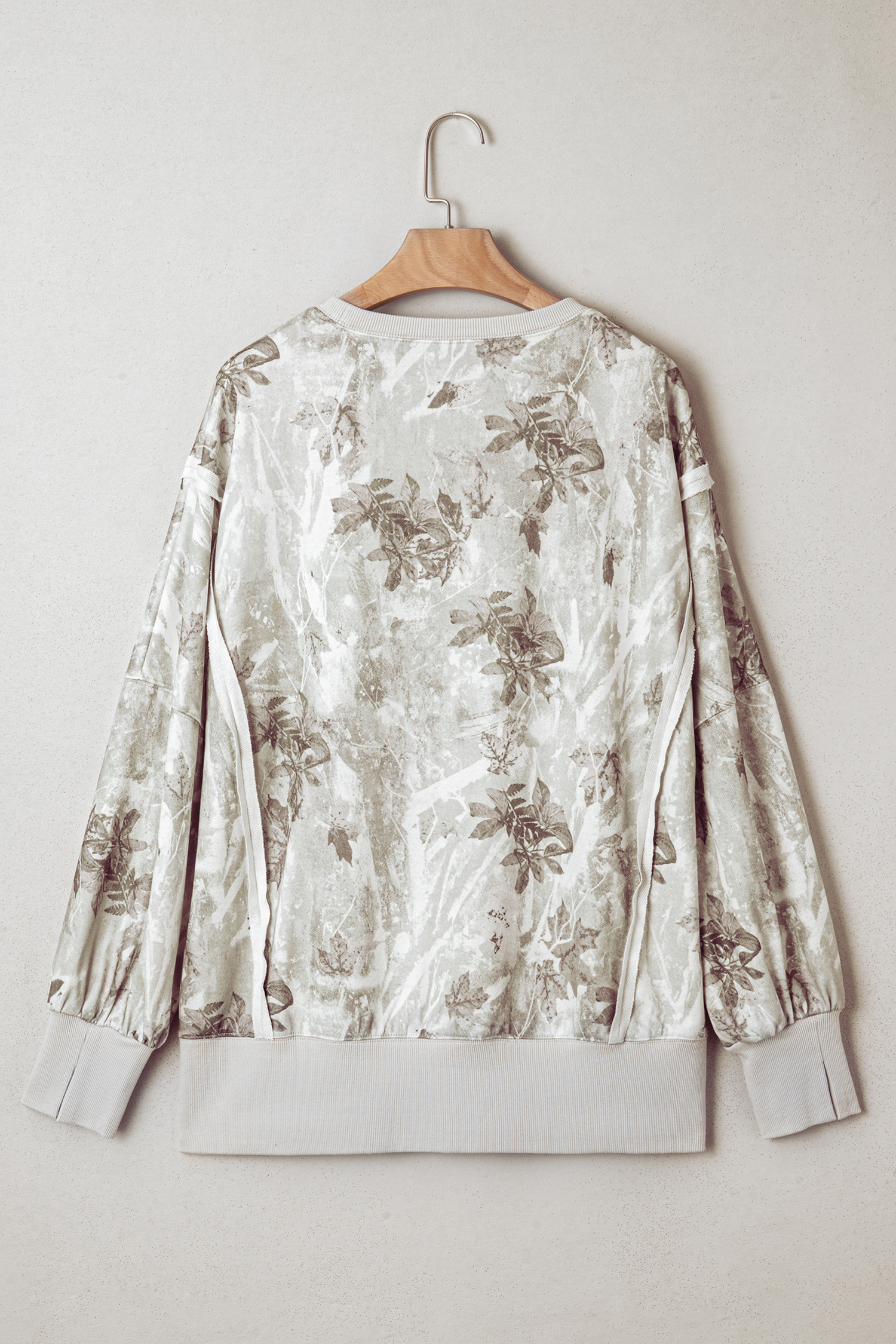 Gray KENTUCKY Raw Seam Detail Leafy Camouflage Baggy Sweatshirt - loveforevers