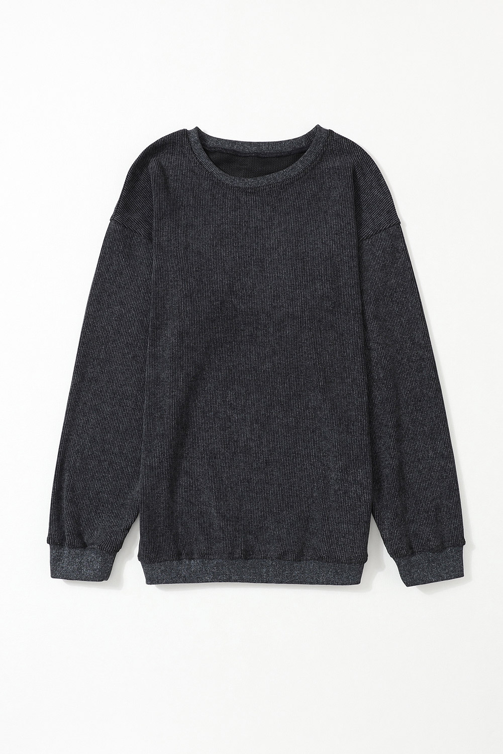 Pink Solid Ribbed Knit Round Neck Pullover Sweatshirt - loveforevers