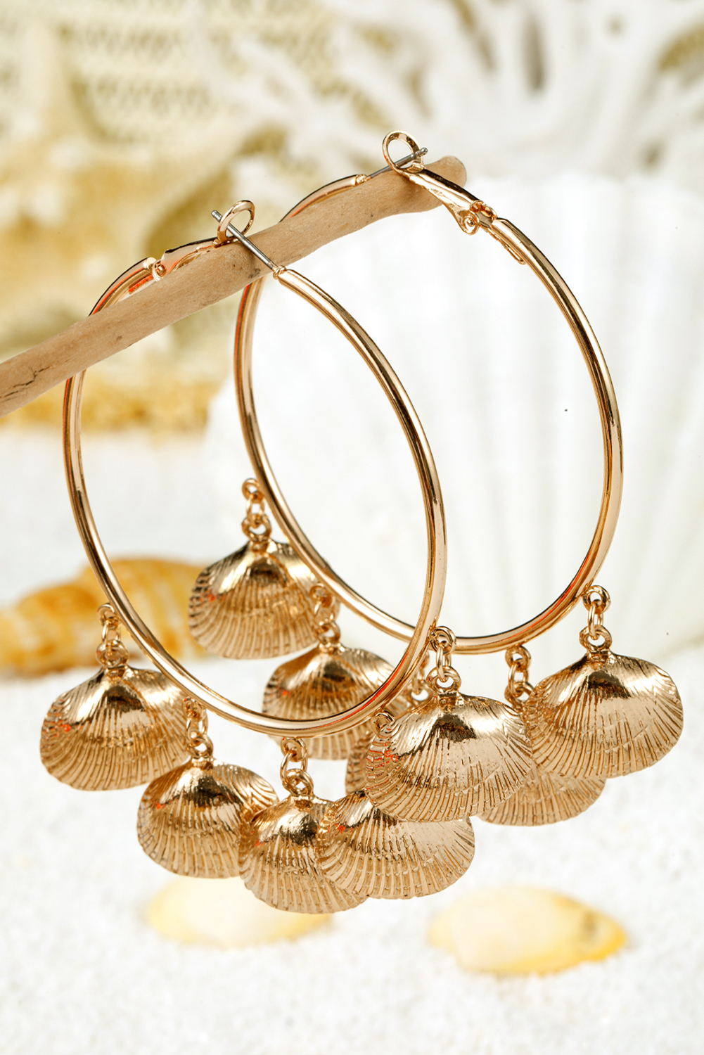 Gold Plated Alloy Bohemian Vacation Shell Hoop Earrings - loveforevers