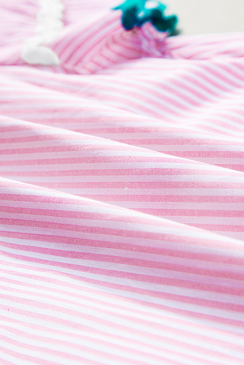 Sky Blue Stripe Ricrac Trim Split Neck Striped Ruffled Sleeve Blouse - loveforevers