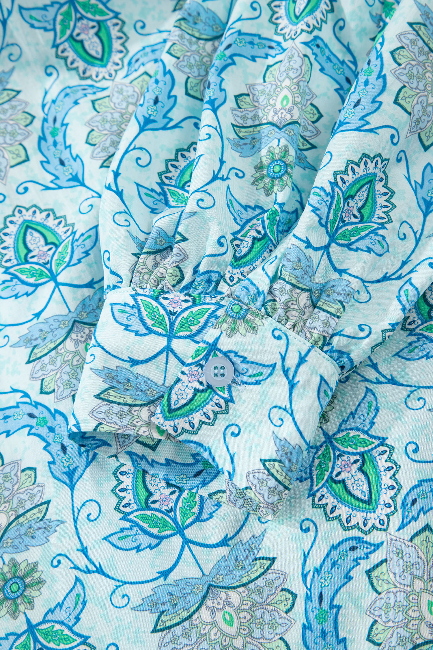 Sky Blue Paisley Print Puff Sleeve Loose Shirt - loveforevers