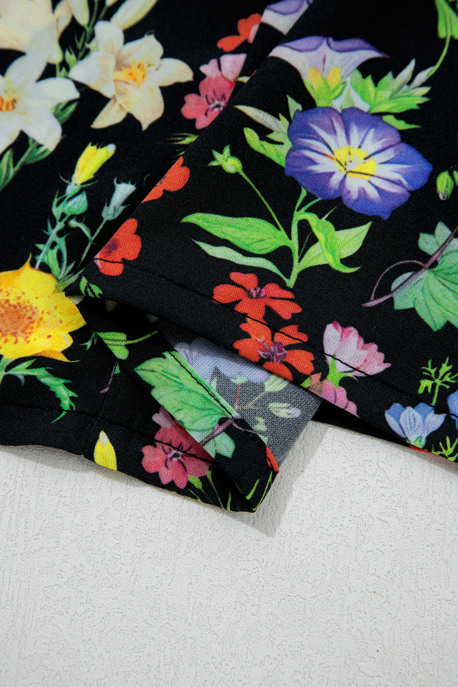 Black Tiered Flutter Sleeve V Neck Flower Blouse - loveforevers