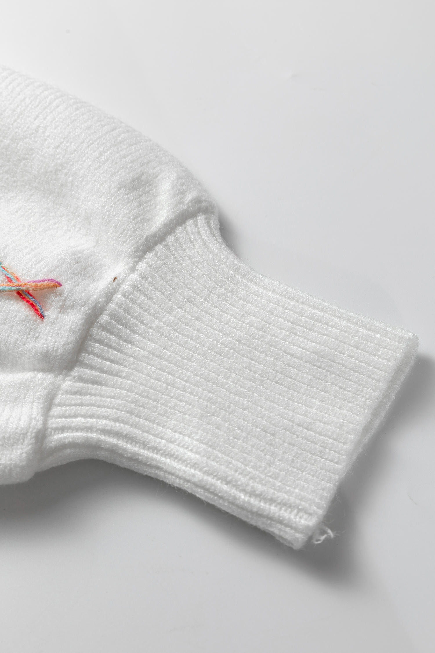White Rainbow Stitching Balloon Sleeve Relaxed Sweater - loveforevers