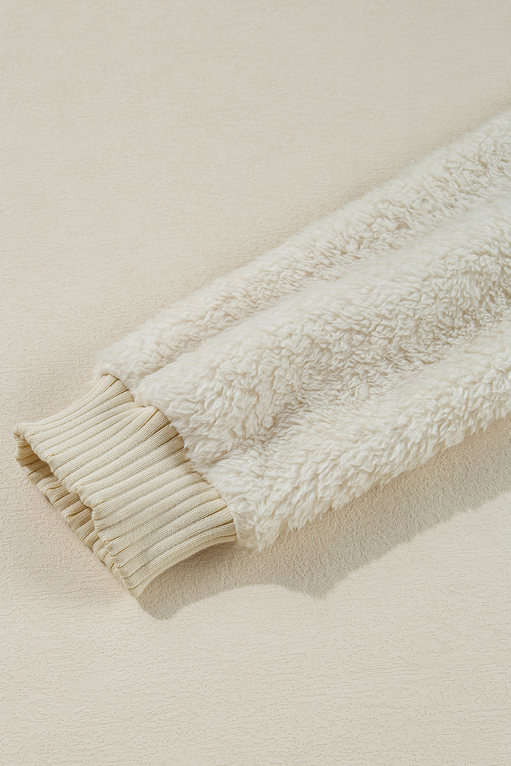 White Contrast Ribbed Edge Plush Hoodie - loveforevers