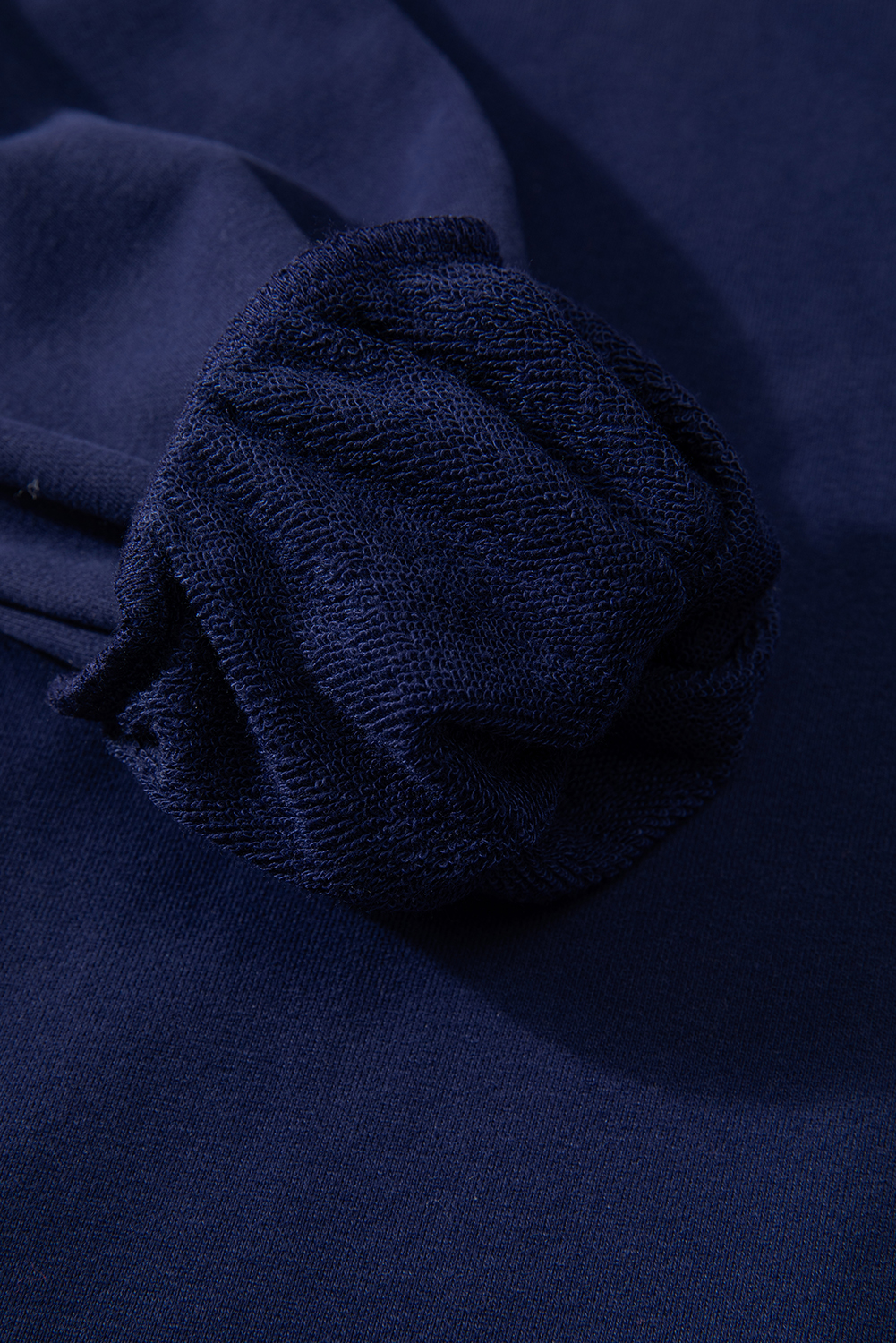 Navy Blue Solid O Neck High Low Hem Pullover Sweatshirt - loveforevers