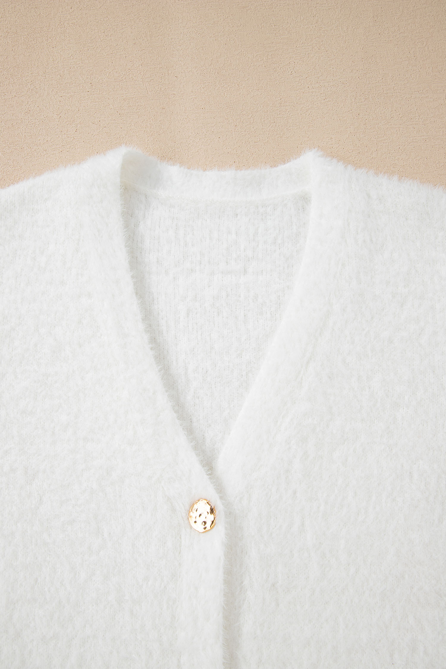White Fuzzy Buttoned Front Midi Solid Cardigan - loveforevers