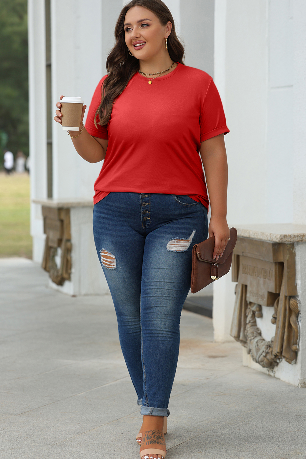 Khaki Casual Plain Crew Neck Tee - loveforevers