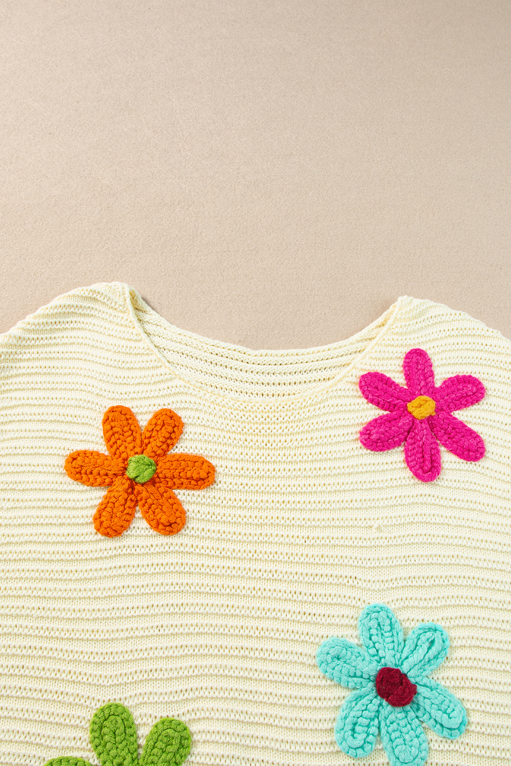 White Flower Crochet Round Neck Knitted Top - loveforevers