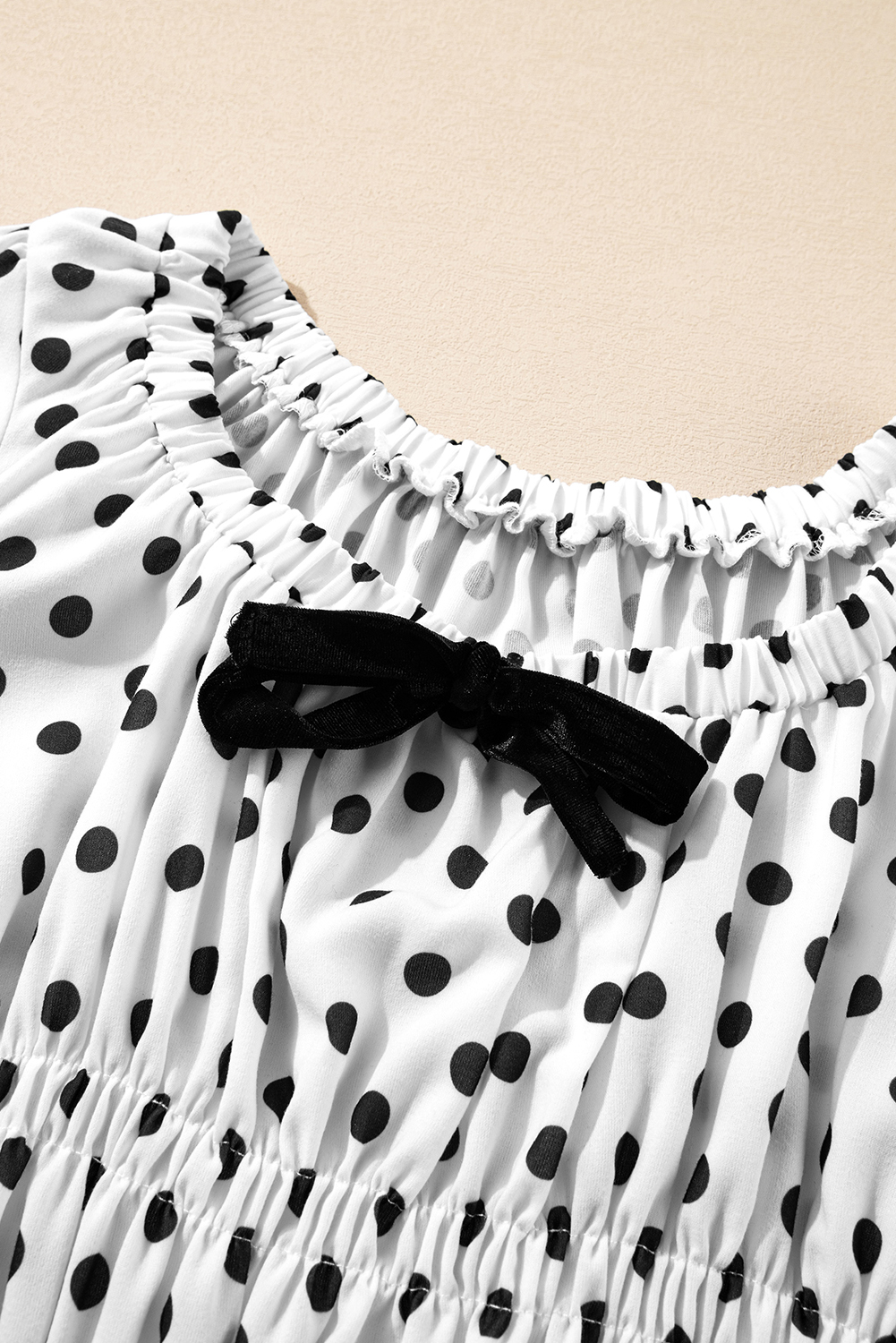Black Polka Dot Puff Sleeve Bow Square Neck Peplum Top - loveforevers