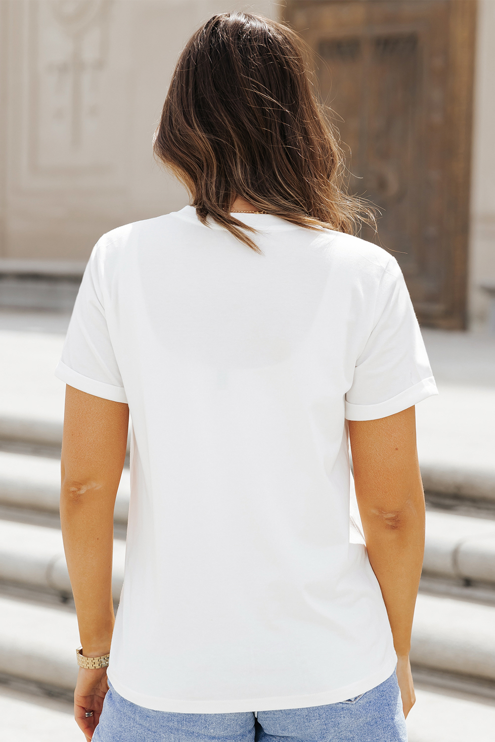 White Sequin Patriotic Heart Graphic Crewneck T Shirt - loveforevers