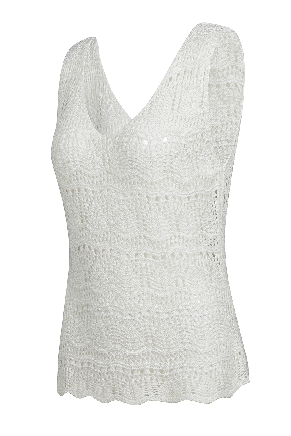 White V Neck Textured Hollow-out Sweater Vest - loveforevers
