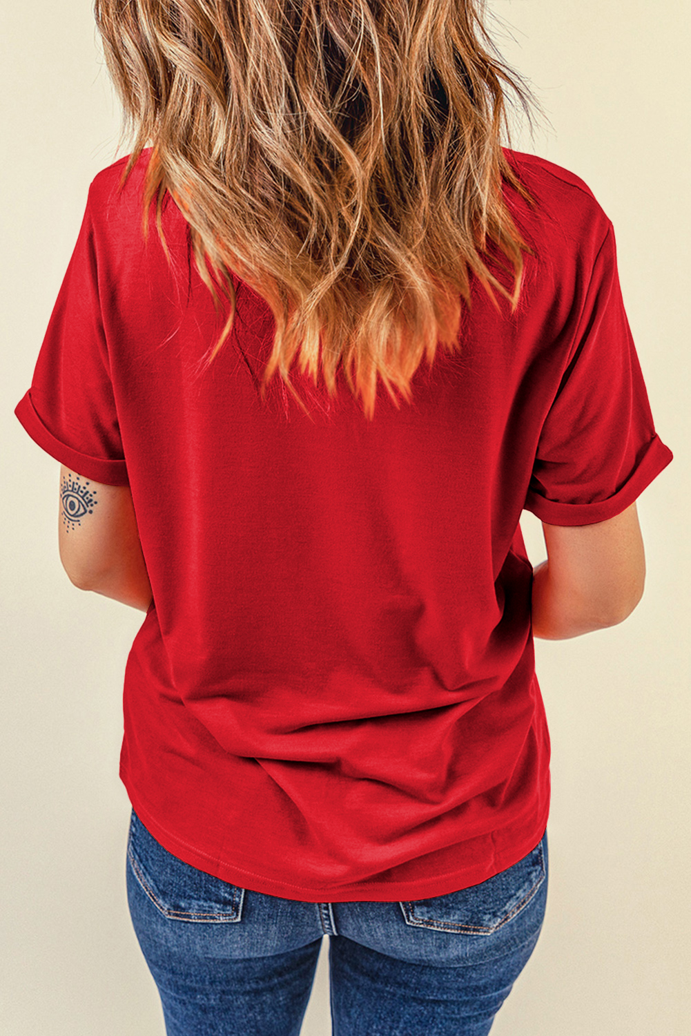 Red Sequined Christmas Tree Graphic Crewneck T Shirt - loveforevers
