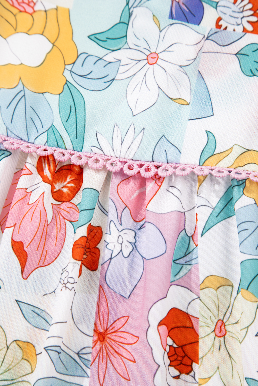 Pink Boho Flower Print Half Puff Sleeve Blouse - loveforevers