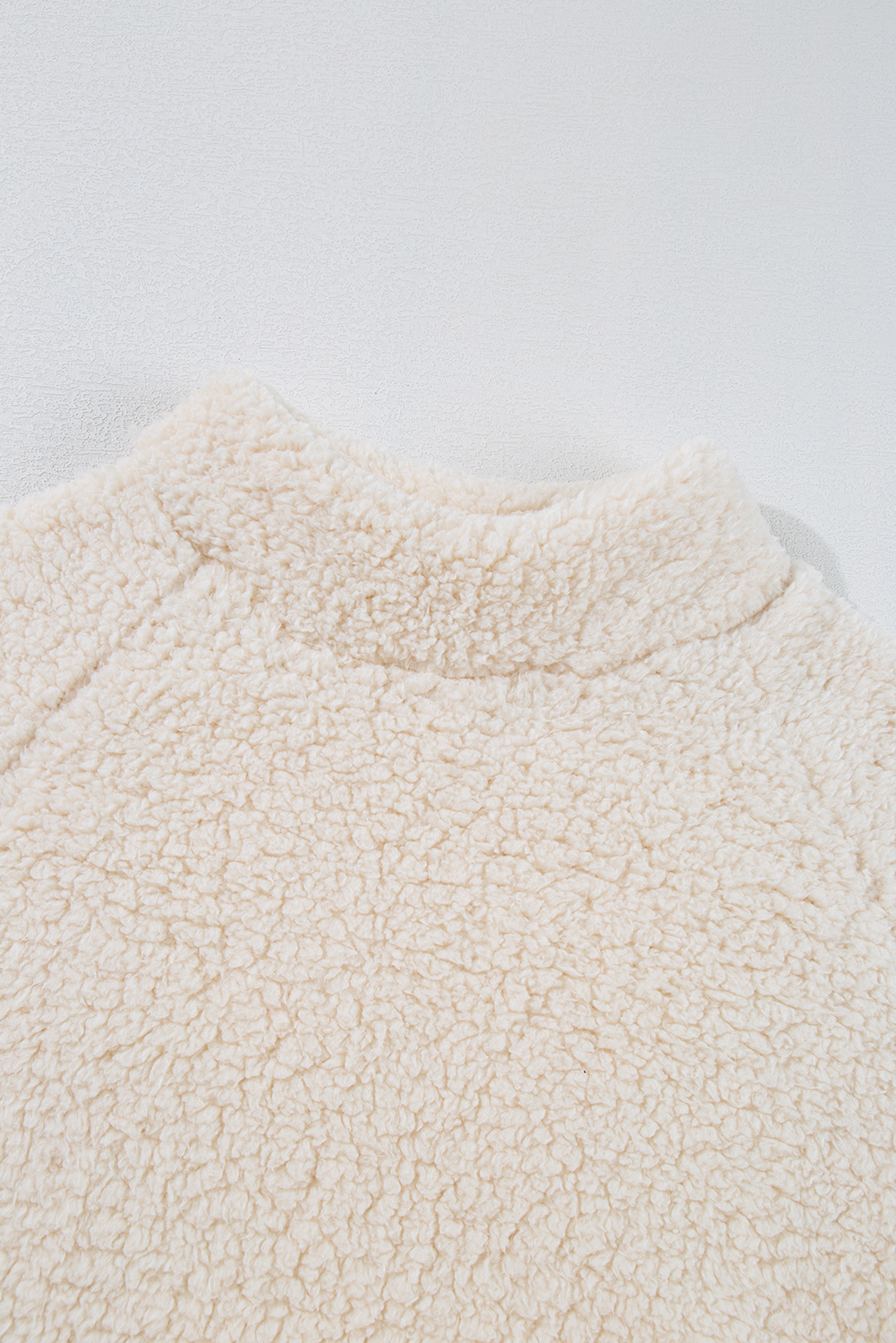 White Solid Fleece High Neck Drop Shoulder Pullover Sweatshirt - loveforevers