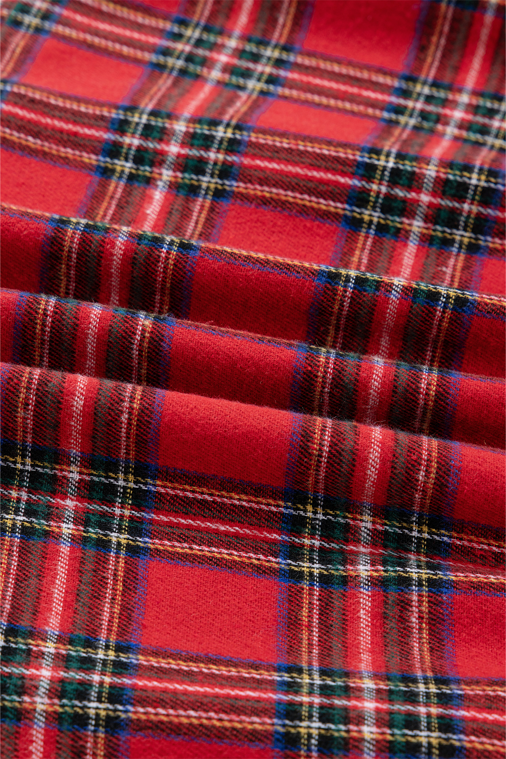 Red Christmas Plaid V Neck 3/4 Sleeve Tie Waist Ruffle Hem Long Dress - loveforevers