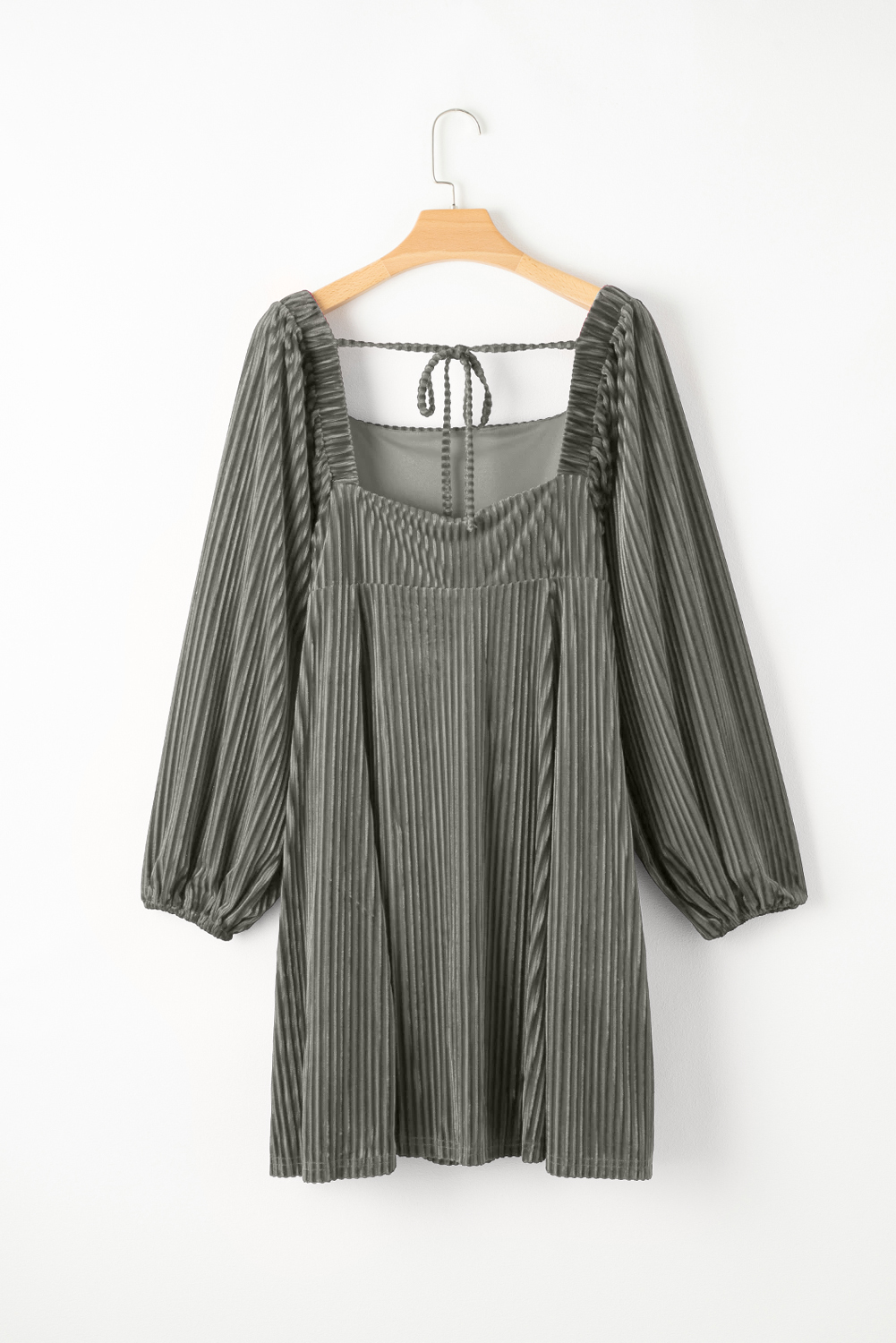 Gray Tie Back Square Neck Velvet Babydoll Dress - loveforevers