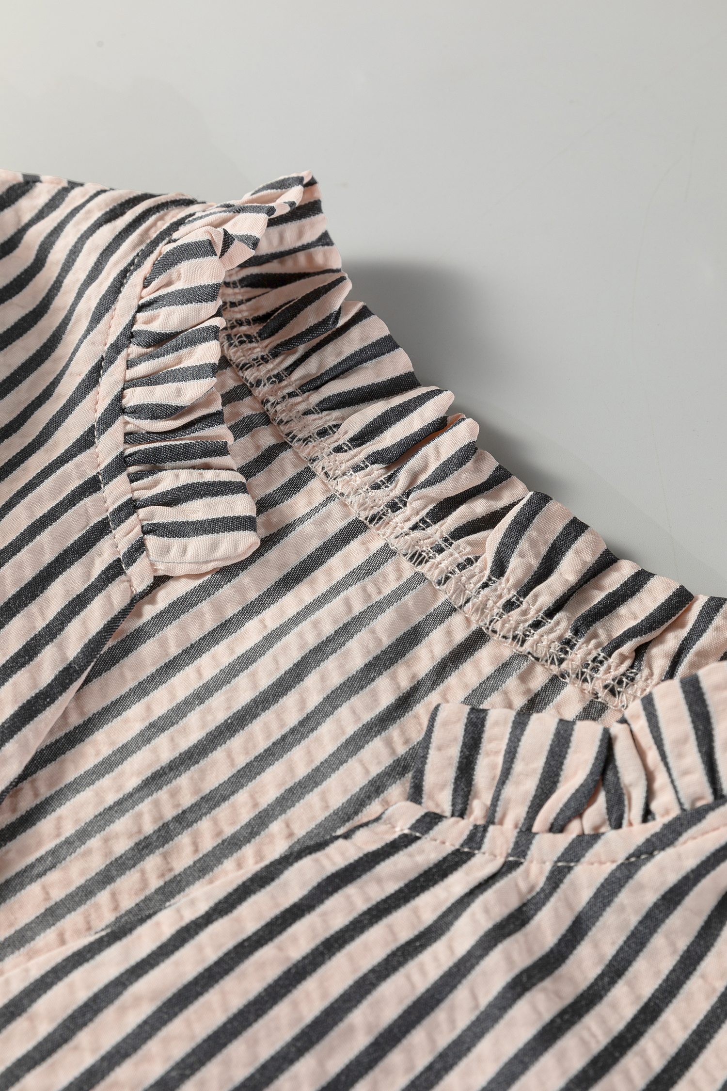 Black Stripe Knotted Cuff Long Sleeve V Neck Blouse - loveforevers