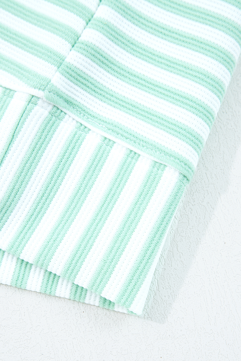 Green Stripe Quarter Zip Collar Pullover Long Sleeve Top - loveforevers