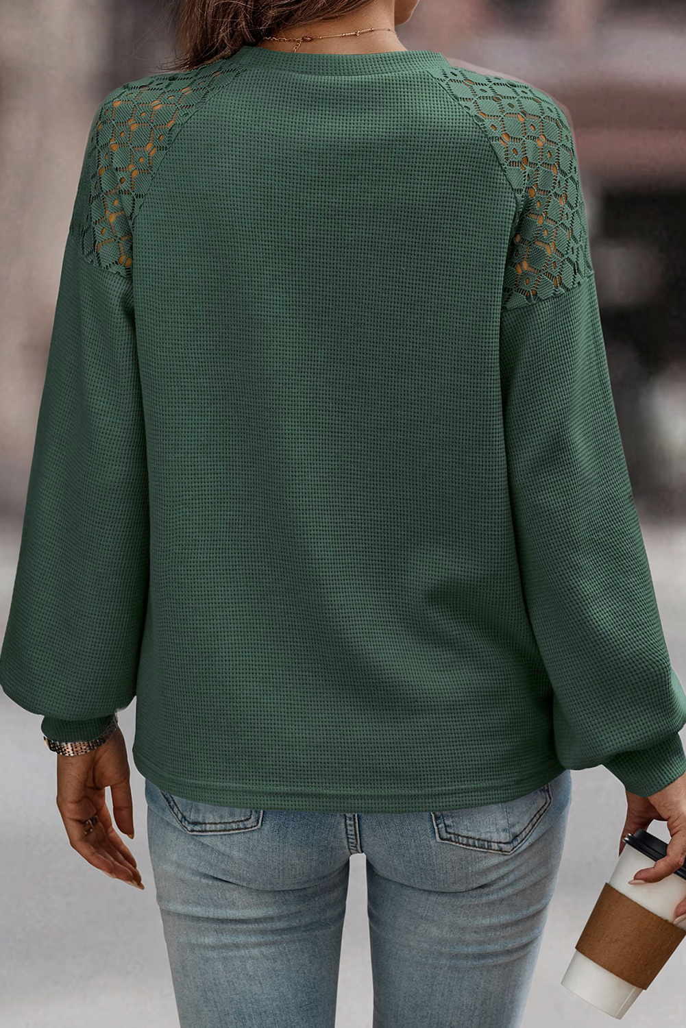 White Lace Long Sleeve Textured Pullover - loveforevers