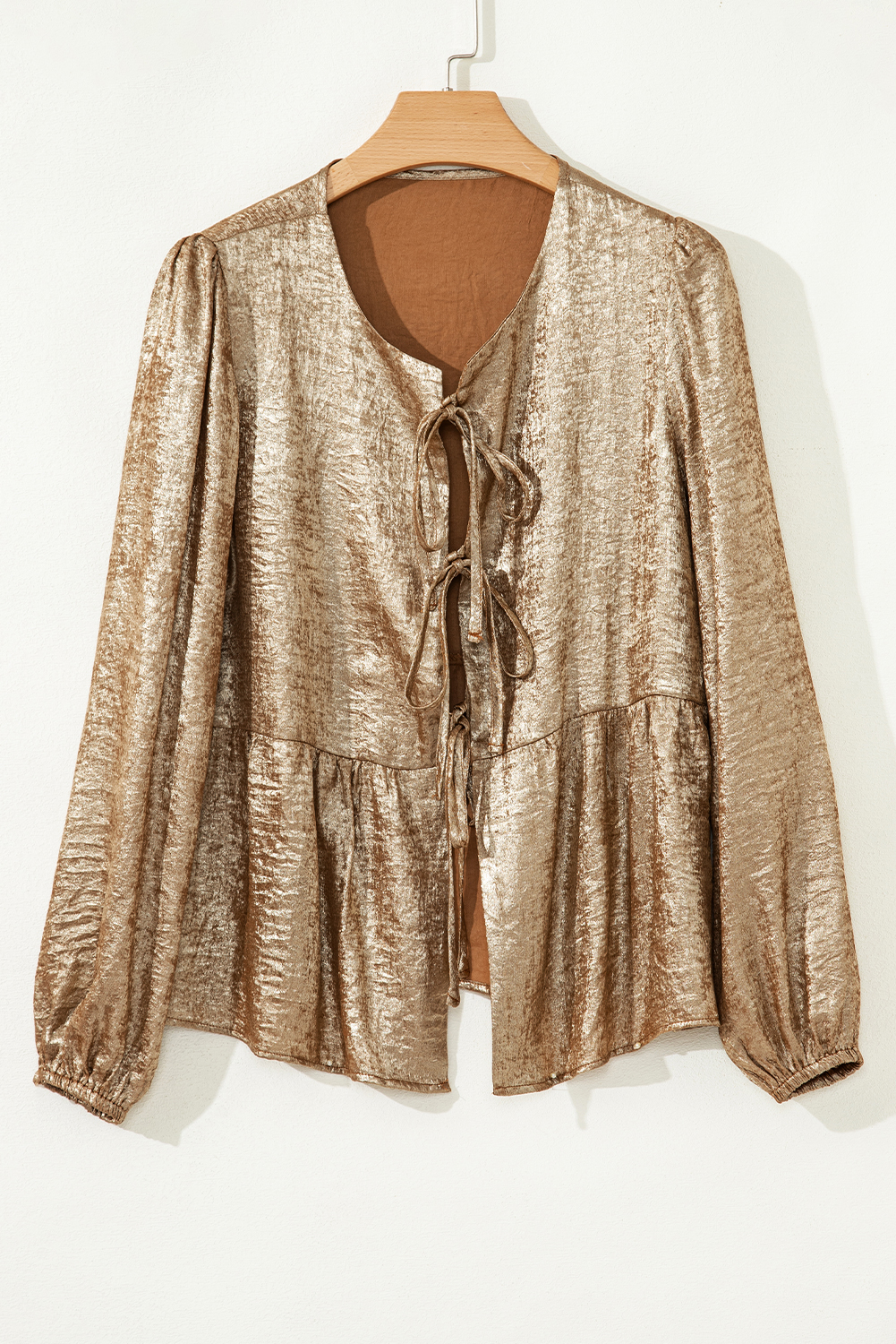 Gold Metallic Tied Front Babydoll Blouse - loveforevers