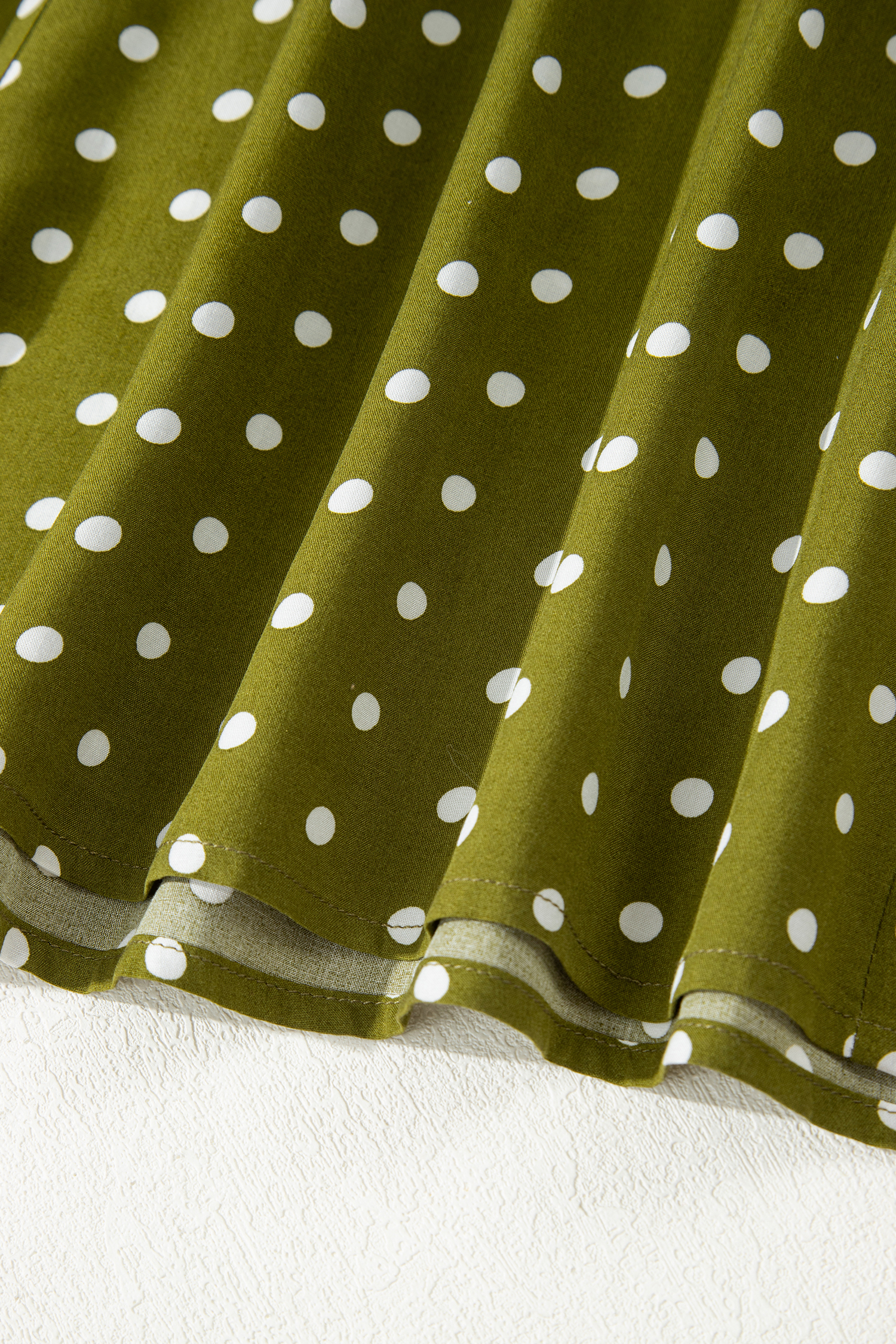 Green Polka Dot Print Lacy Neckline Smocked High Waist Maxi Dress - loveforevers