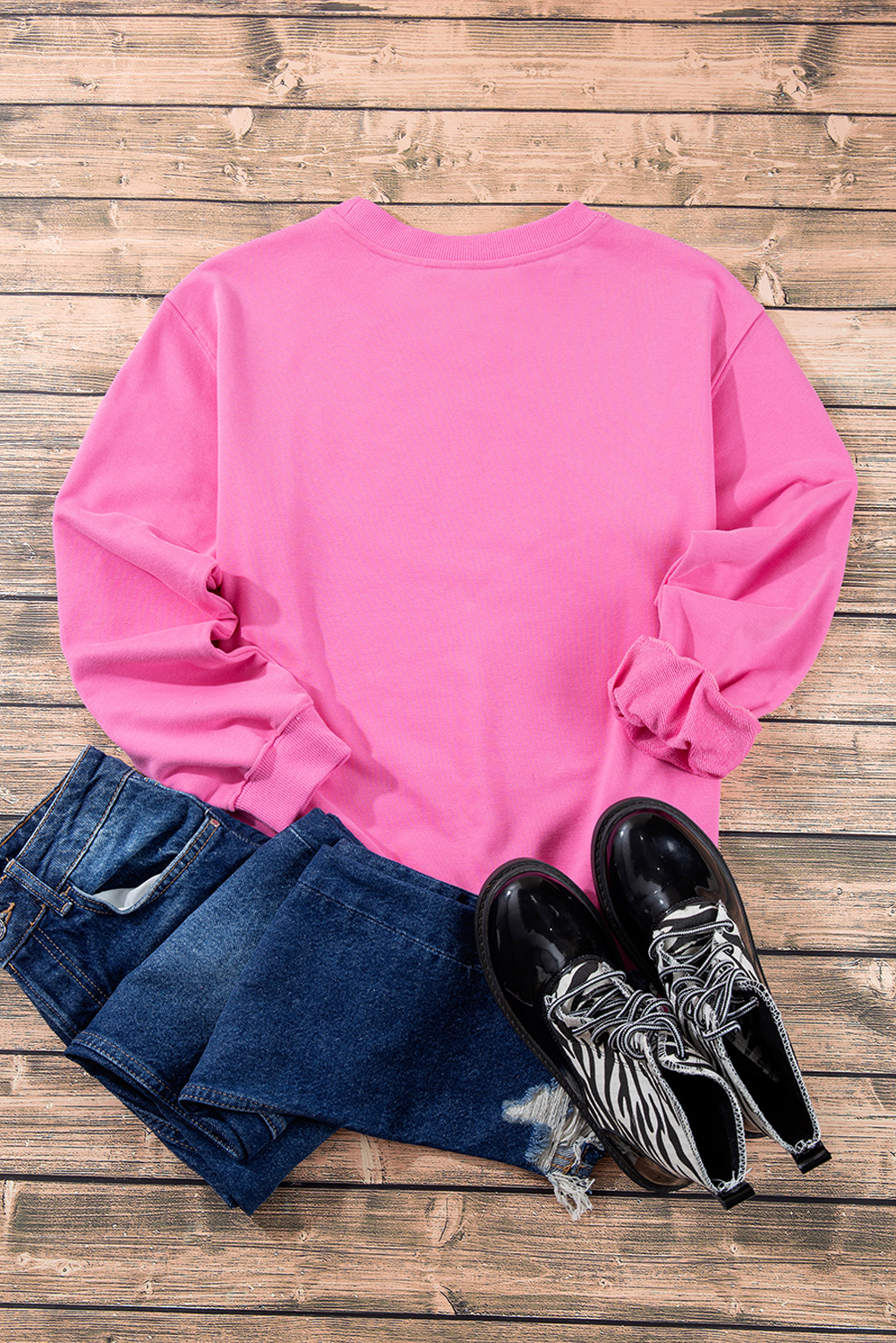 Navy Blue Plain Drop Shoulder Crewneck Pullover Sweatshirt - loveforevers