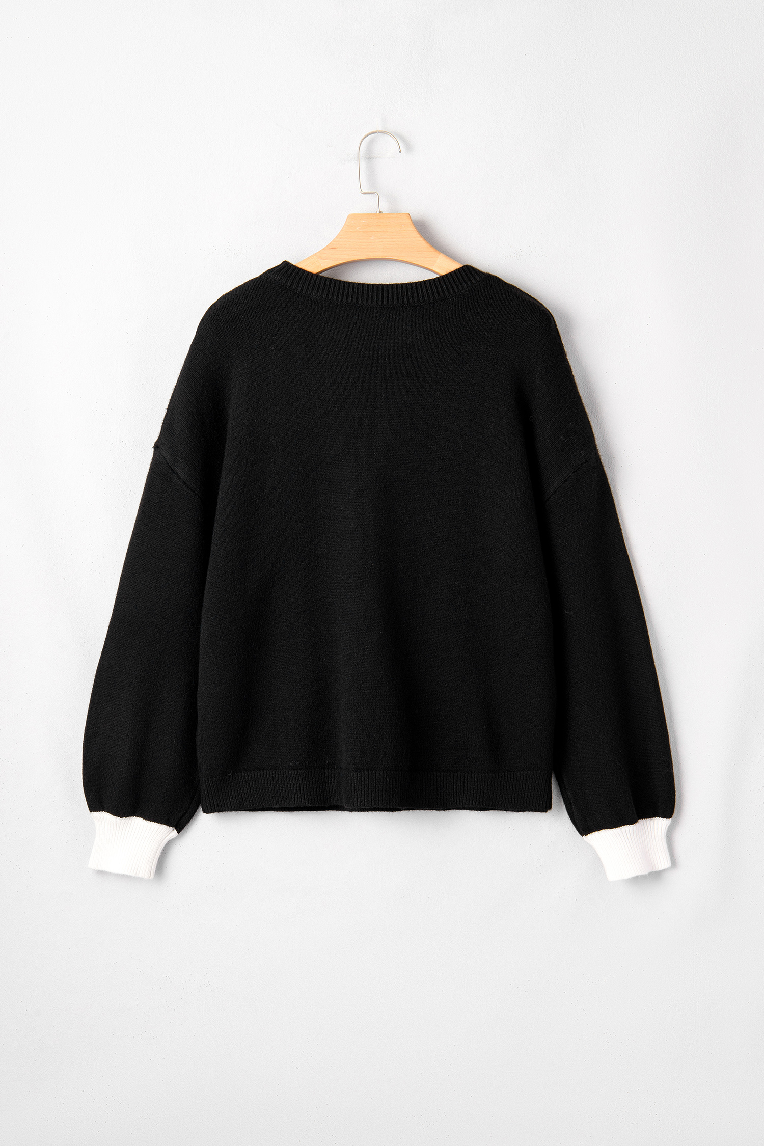 Black Heart Detail Contrast Cuffs Baggy Sweater - loveforevers