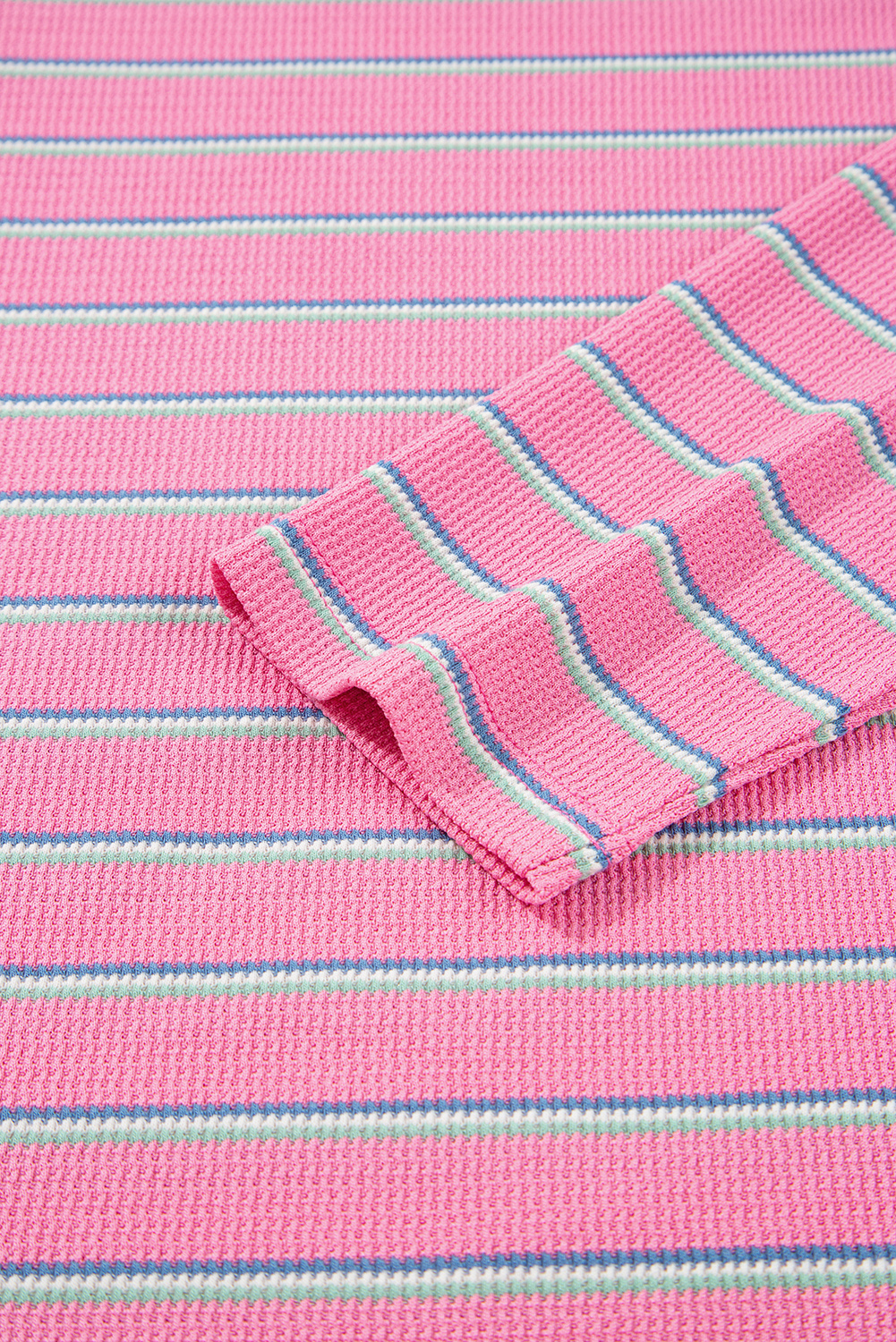 Rose Stripe Textured Knit Round Neck Long Sleeve Top - loveforevers