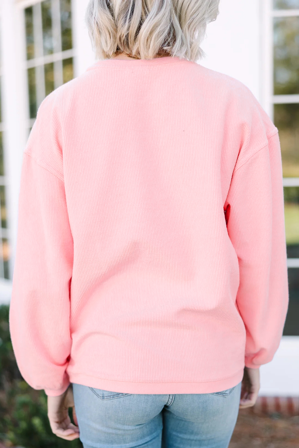 White 3d Ribbed XOXO Heart Embroidered Drop Shoulder Sweatshirt - loveforevers