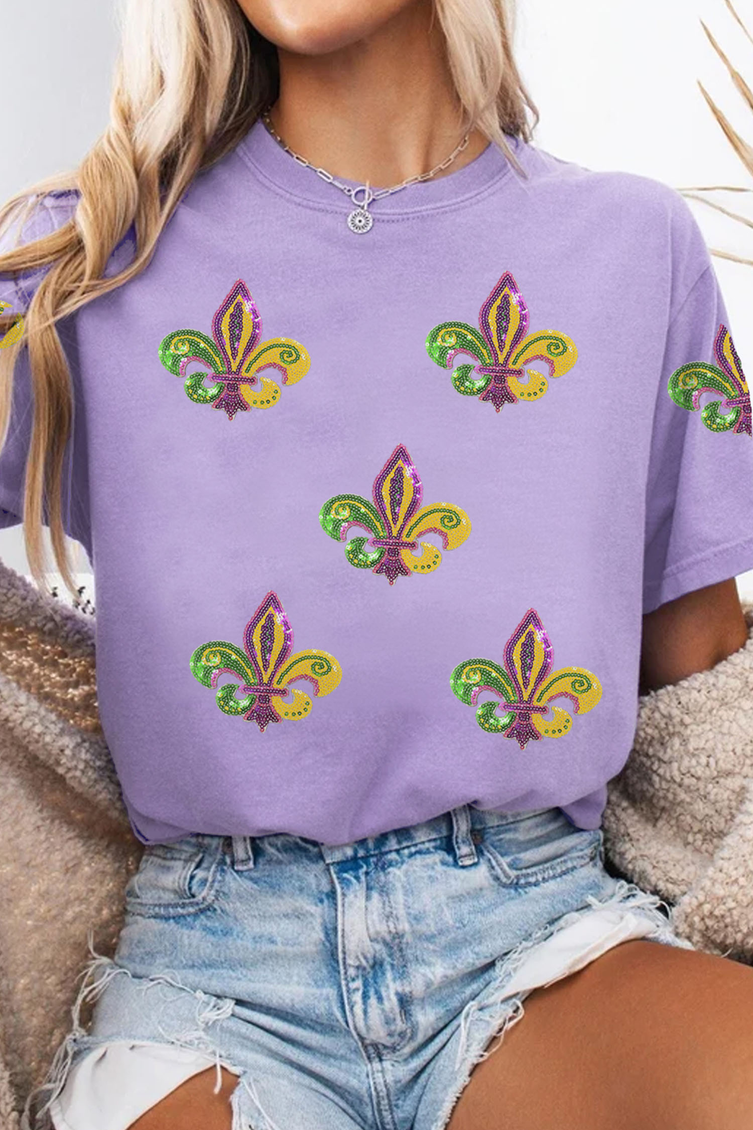 Wisteria Mardi Gras Sequined Pattern Holiday T Shirt - loveforevers