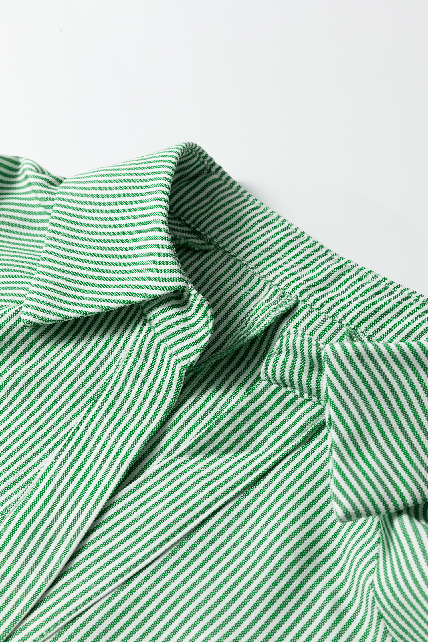 Mint Green Striped Print Collared Split Neck Half Sleeve Blouse - loveforevers
