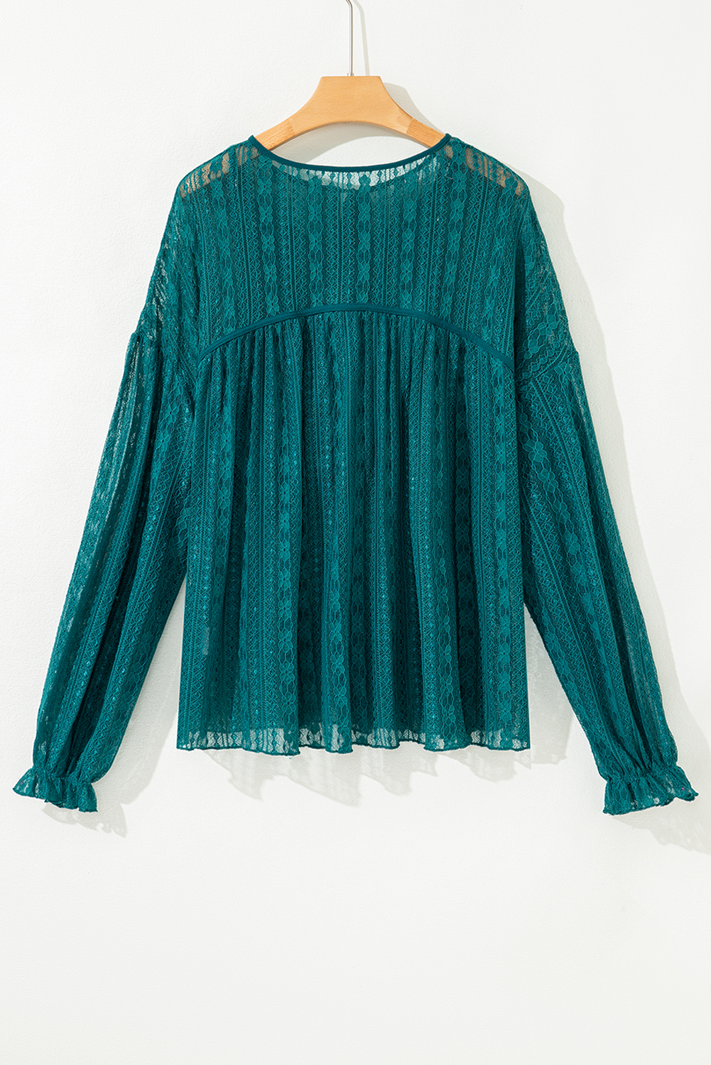 Evergreen Sheer Lace Balloon Sleeve Babydoll Blouse - loveforevers