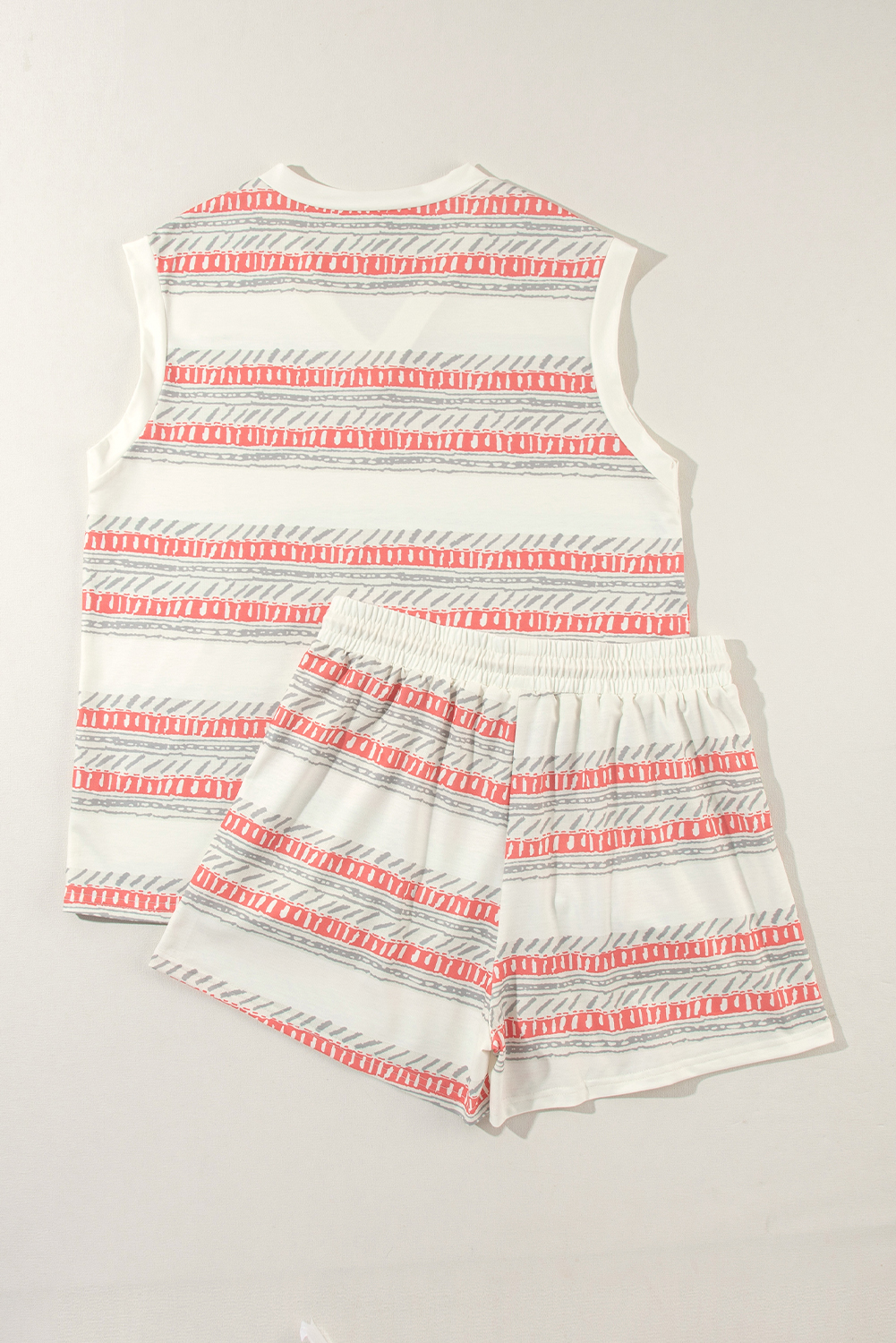 Beige Western Striped Print Casual Tank 2pcs Outfit - loveforevers