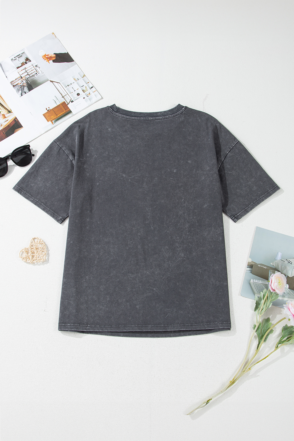 Dark Grey Kindness Butterflies Graphic Mineral Wash Loose Tee - loveforevers